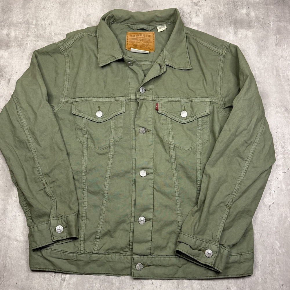 Levis Jacket Mens Medium Green Denim Trucker Button Front Classic Cotton Premium